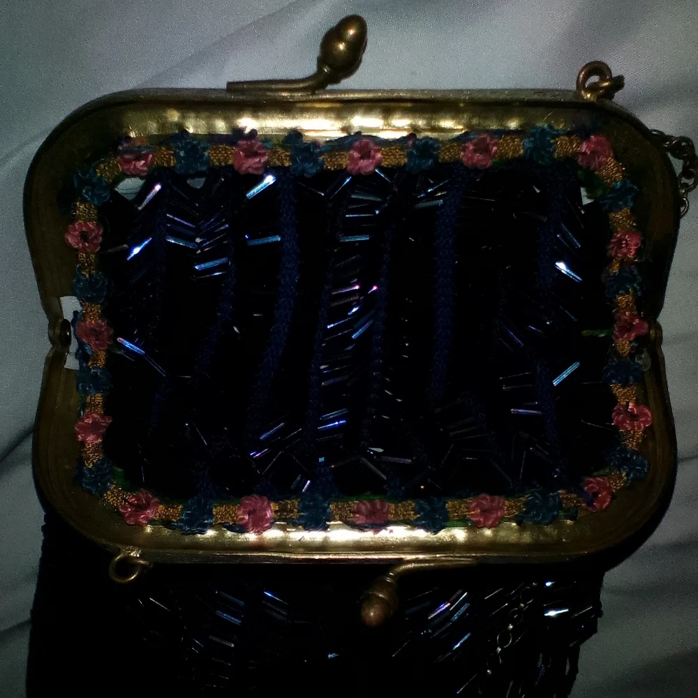 Source Unknown Black and Gold Fringe Clutch